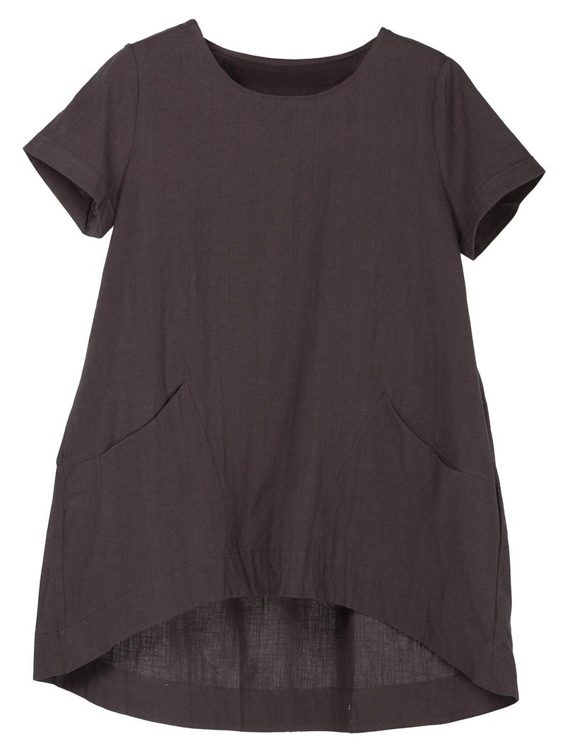 Minibee Women's Cotton Linen Short Sleeve Tunic/Top Tees (L, Dark Gray) - Image 1
